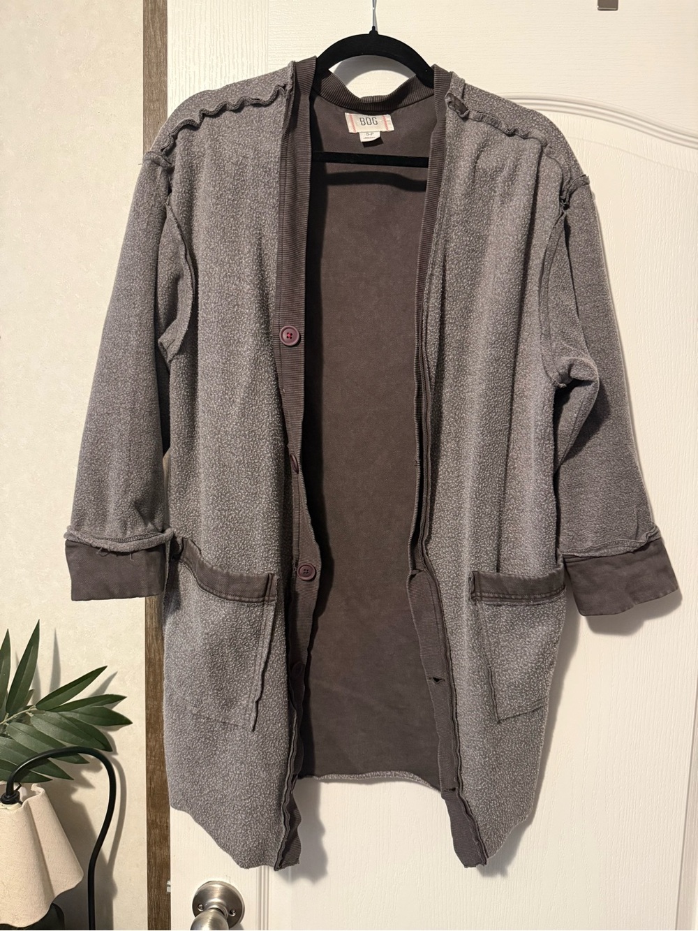 BDG Gray Teddy Open-Front Jacket